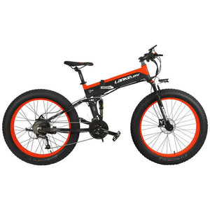 Open image in slideshow, Cyrusher XF690 Folding Fat Tire Ebike Electric Bicycle 500W 48V 10AH Full Suspension frame 7 Speeds Foldable Snow Electric Bike
