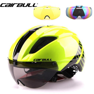 Open image in slideshow, 3 Lens 280g Aero Goggles Bicycle Helmet Road Bike Sports Safety In-Mold Helmet Riding Mens Speed Airo Time-Trial Cycling Helmet
