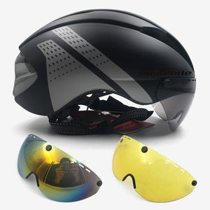 Open image in slideshow, Aero helmet tt time trial cycling helmet for men women goggles race road bike helmet with lens Casco Ciclismo bicycle equipment
