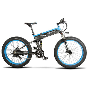 Open image in slideshow, Cyrusher XF690 Folding Fat Tire Electric Bike 48V 1000W 12.8AH for Adults Foldable Snow Bicycle Motorized with Full Suspension
