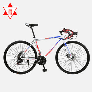 Open image in slideshow, New Road Bicycle Carbon Steel Frame 700CC Wheel 21/27 Speed Dual Disc Brake Bicycle Outdoor Sports Racing Cycling Bicicleta
